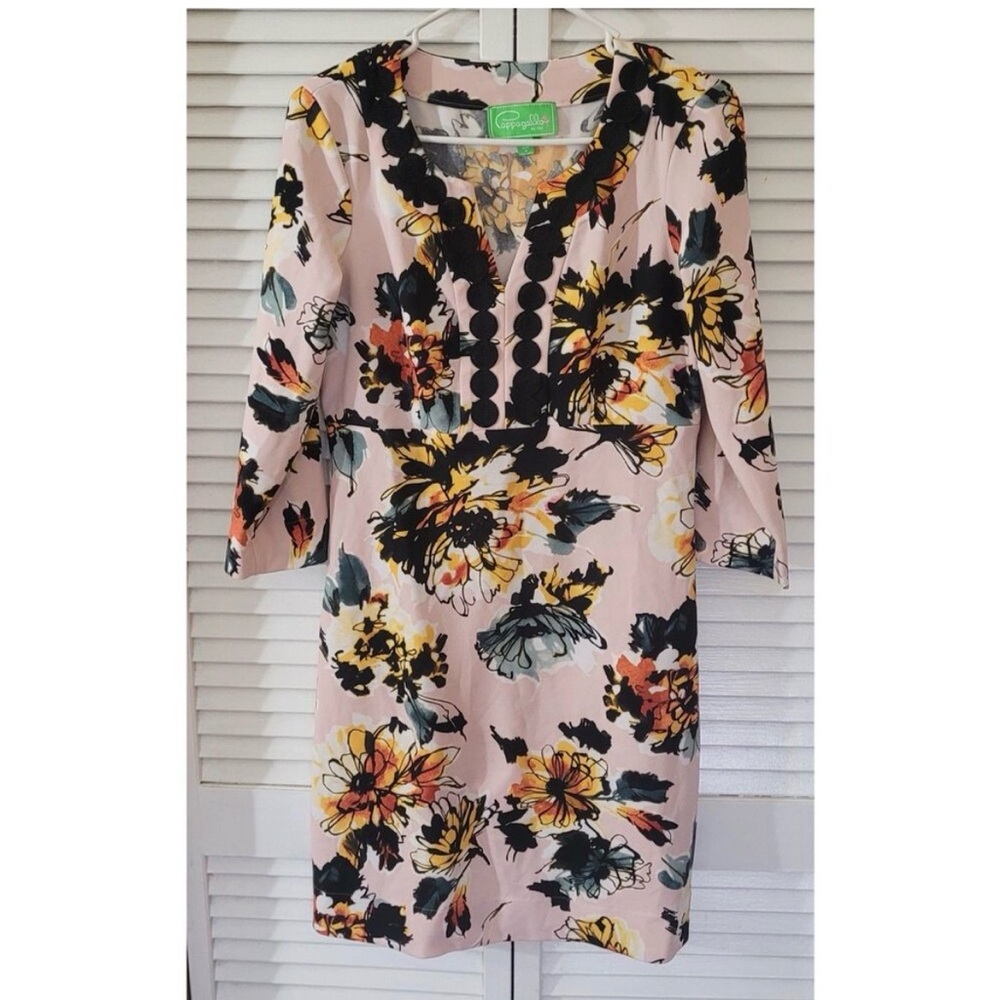 Pappagallo Floral Long Sleeve Dress - Black and Yellow